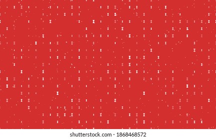 Seamless background pattern of evenly spaced white hourglass symbols of different sizes and opacity. Vector illustration on red background with stars