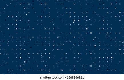 Seamless background pattern of evenly spaced white christmas fireplace symbols of different sizes and opacity. Vector illustration on dark blue background with stars