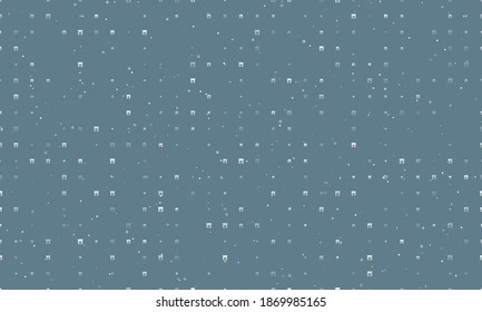 Seamless background pattern of evenly spaced white christmas fireplace symbols of different sizes and opacity. Vector illustration on blue grey background with stars