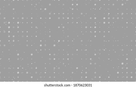 Seamless background pattern of evenly spaced white stop coronavirus symbols of different sizes and opacity. Vector illustration on grey background with stars