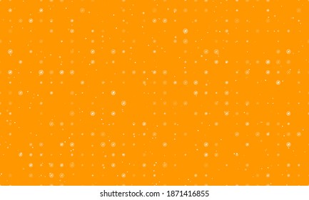 Seamless background pattern of evenly spaced white stop coronavirus symbols of different sizes and opacity. Vector illustration on orange background with stars