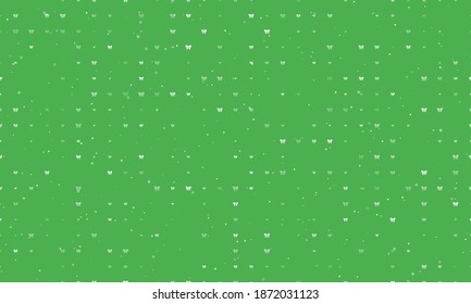 Seamless background pattern of evenly spaced white bow symbols of different sizes and opacity. Vector illustration on green background with stars