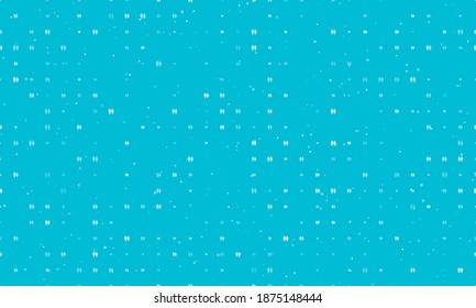 Seamless background pattern of evenly spaced white man with woman symbols of different sizes and opacity. Vector illustration on cyan background with stars