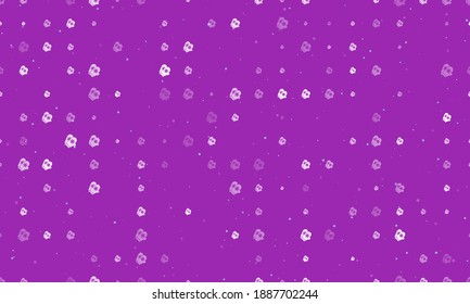 Seamless background pattern of evenly spaced white mittens symbols of different sizes and opacity. Vector illustration on purple background with stars