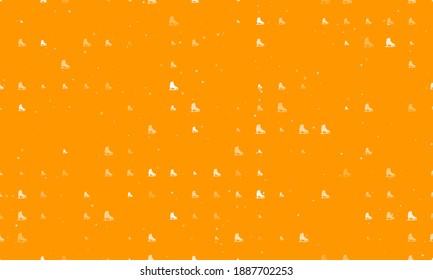 Seamless background pattern of evenly spaced white womens ice skates of different sizes and opacity. Vector illustration on orange background with stars