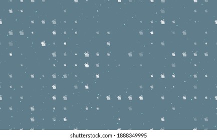 Seamless background pattern of evenly spaced white roasted turkeys of different sizes and opacity. Vector illustration on blue grey background with stars