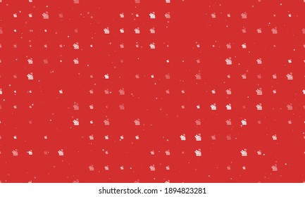 Seamless background pattern of evenly spaced white roasted turkeys of different sizes and opacity. Vector illustration on red background with stars