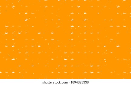 Seamless background pattern of evenly spaced white router symbols of different sizes and opacity. Vector illustration on orange background with stars