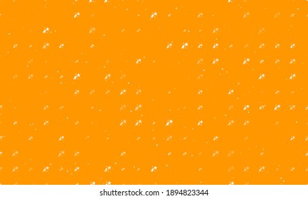 Seamless background pattern of evenly spaced white fireworks symbols of different sizes and opacity. Vector illustration on orange background with stars