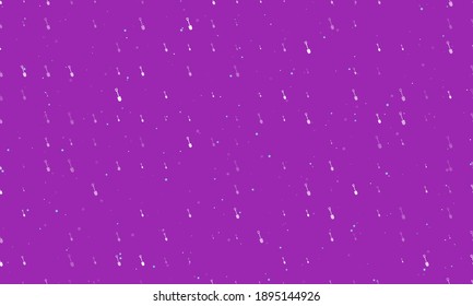 Seamless background pattern of evenly spaced white shovel symbols of different sizes and opacity. Vector illustration on purple background with stars