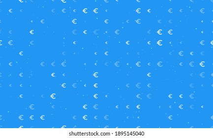 Seamless background pattern of evenly spaced white euro symbols of different sizes and opacity. Vector illustration on blue background with stars