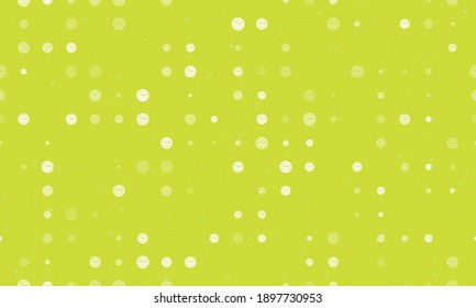 Seamless background pattern of evenly spaced white clock symbols of different sizes and opacity. Vector illustration on lime background with stars
