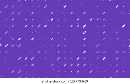 Seamless background pattern of evenly spaced white medical capsule symbols of different sizes and opacity. Vector illustration on deep purple background with stars