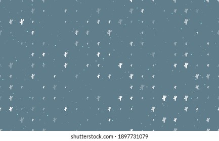 Seamless background pattern of evenly spaced white cactus symbols of different sizes and opacity. Vector illustration on blue grey background with stars