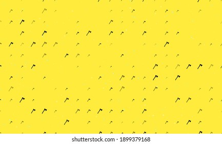 Patrón de fondo sin foco de símbolos de hacha negra de diferente tamaño y opacidad. Ilustración vectorial sobre fondo amarillo con estrellas