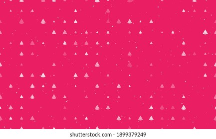 Seamless background pattern of evenly spaced white slice of pizzas of different sizes and opacity. Vector illustration on pink background with stars