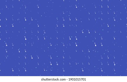 Seamless background pattern of evenly spaced white shovel symbols of different sizes and opacity. Vector illustration on indigo background with stars