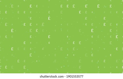 Seamless background pattern of evenly spaced white pound symbols of different sizes and opacity. Vector illustration on light green background with stars