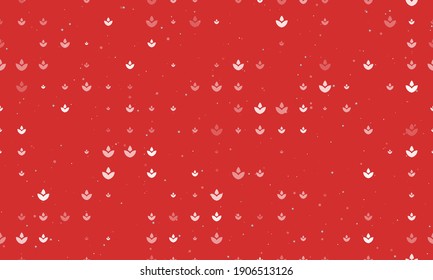 Seamless background pattern of evenly spaced white water lily symbols of different sizes and opacity. Vector illustration on red background with stars