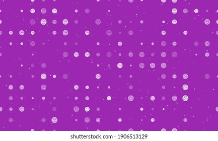 Seamless background pattern of evenly spaced white clock symbols of different sizes and opacity. Vector illustration on purple background with stars