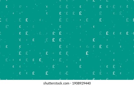 Seamless background pattern of evenly spaced white pound symbols of different sizes and opacity. Vector illustration on teal background with stars