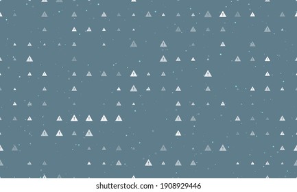 Seamless background pattern of evenly spaced white warning symbols of different sizes and opacity. Vector illustration on blue grey background with stars