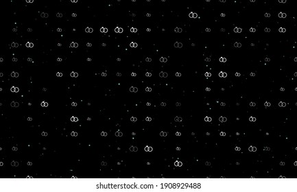 Seamless background pattern of evenly spaced white wedding rings symbols of different sizes and opacity. Vector illustration on black background with stars