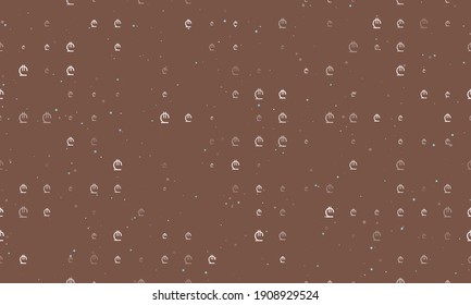 Seamless background pattern of evenly spaced white lary symbols of different sizes and opacity. Vector illustration on brown background with stars