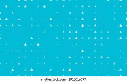 Seamless background pattern of evenly spaced white slice of pizzas of different sizes and opacity. Vector illustration on cyan background with stars