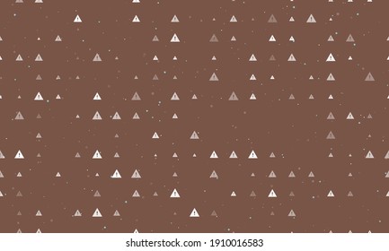 Seamless background pattern of evenly spaced white warning symbols of different sizes and opacity. Vector illustration on brown background with stars
