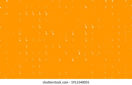 Seamless background pattern of evenly spaced white shovel symbols of different sizes and opacity. Vector illustration on orange background with stars