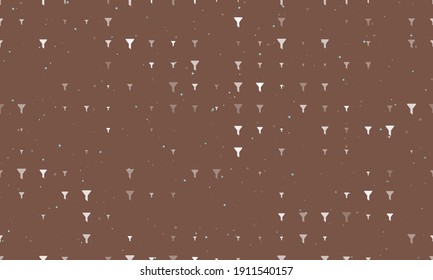 Seamless background pattern of evenly spaced white funnel symbols of different sizes and opacity. Vector illustration on brown background with stars