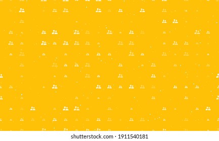 Seamless background pattern of evenly spaced white group symbols of different sizes and opacity. Vector illustration on amber background with stars