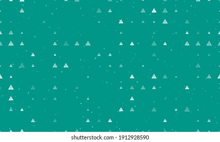 Seamless background pattern of evenly spaced white warning symbols of different sizes and opacity. Vector illustration on teal background with stars