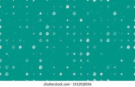 Seamless background pattern of evenly spaced white mittens symbols of different sizes and opacity. Vector illustration on teal background with stars