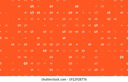 Seamless background pattern of evenly spaced white polymer symbols of different sizes and opacity. Vector illustration on deep orange background with stars