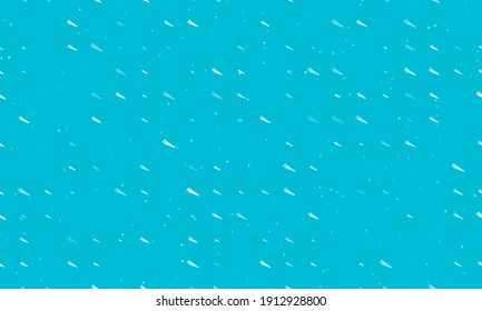 Seamless background pattern of evenly spaced white hand saw symbols of different sizes and opacity. Vector illustration on cyan background with stars