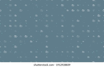 Seamless background pattern of evenly spaced white wedding rings symbols of different sizes and opacity. Vector illustration on blue grey background with stars