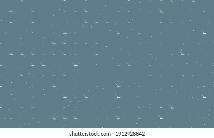 Seamless background pattern of evenly spaced white rake symbols of different sizes and opacity. Vector illustration on blue grey background with stars