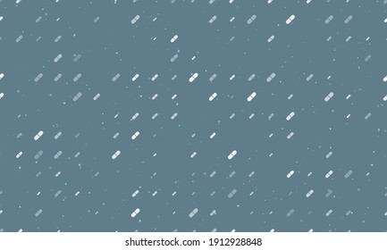 Seamless background pattern of evenly spaced white medical capsule symbols of different sizes and opacity. Vector illustration on blue grey background with stars