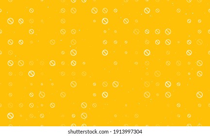 Seamless background pattern of evenly spaced white stop symbols of different sizes and opacity. Vector illustration on amber background with stars