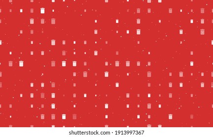 Seamless background pattern of evenly spaced white trash symbols of different sizes and opacity. Vector illustration on red background with stars