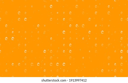 Seamless background pattern of evenly spaced white lary symbols of different sizes and opacity. Vector illustration on orange background with stars