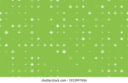 Seamless background pattern of evenly spaced white water lily symbols of different sizes and opacity. Vector illustration on light green background with stars