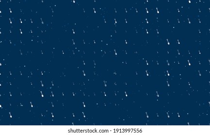 Seamless background pattern of evenly spaced white shovel symbols of different sizes and opacity. Vector illustration on dark blue background with stars