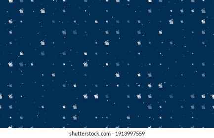 Seamless background pattern of evenly spaced white roasted turkeys of different sizes and opacity. Vector illustration on dark blue background with stars