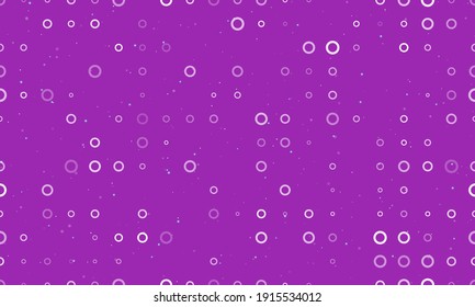 Seamless background pattern of evenly spaced white circle symbols of different sizes and opacity. Vector illustration on purple background with stars