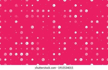 Seamless background pattern of evenly spaced white tennis balls of different sizes and opacity. Vector illustration on pink background with stars