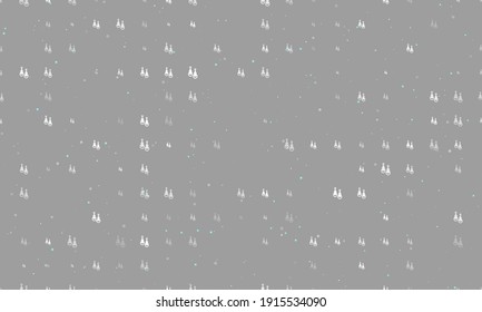 Seamless background pattern of evenly spaced white earrings symbols of different sizes and opacity. Vector illustration on grey background with stars