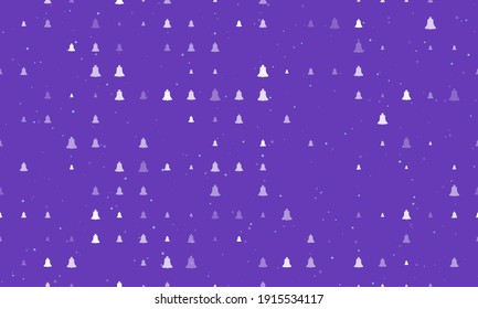 Seamless background pattern of evenly spaced white vintage bell symbols of different sizes and opacity. Vector illustration on deep purple background with stars